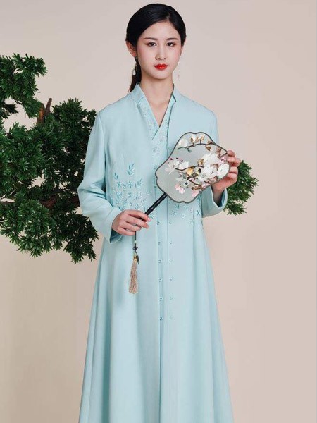 善护念女装2022春夏季蓝色连衣裙