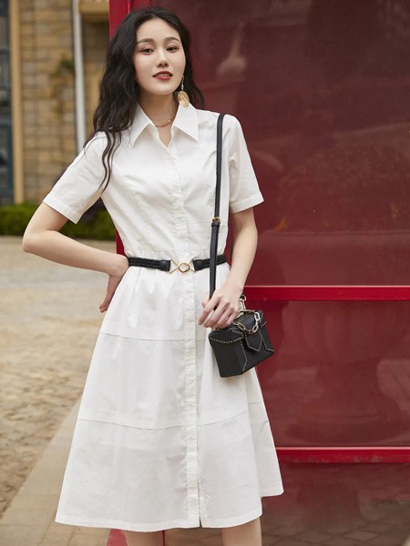 哈祥喜女装2023春夏季白色衬衫裙