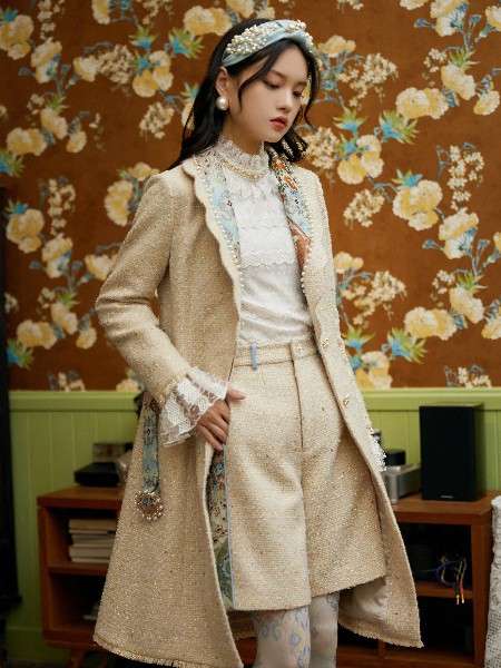 卡扣KAKOU女装2022秋冬季米色大衣