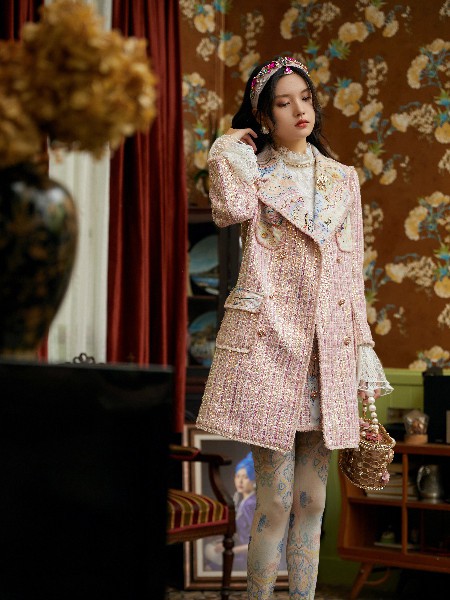 卡扣KAKOU女装2022秋冬季粉色大衣