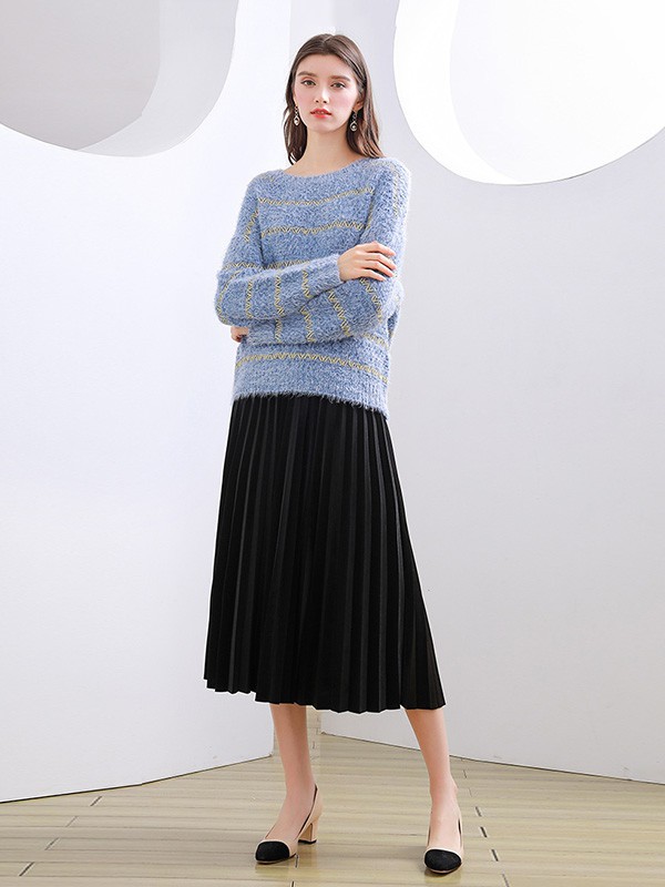 未风WIFING女装2022秋冬季蓝色毛衣