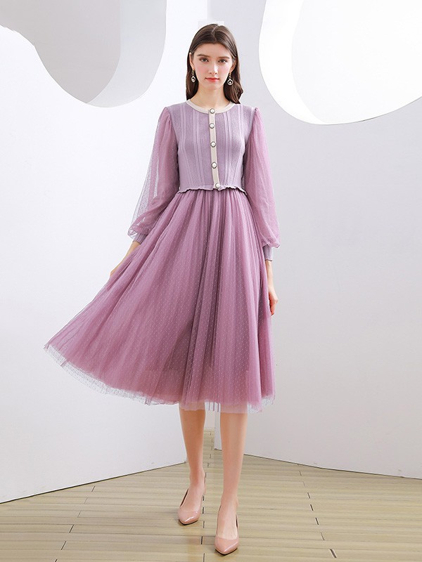 未风WIFING女装2022秋冬季粉色连衣裙