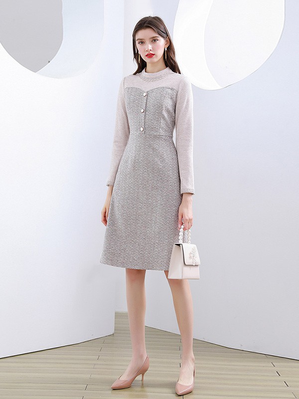 未风WIFING女装2022秋冬季灰色连衣裙