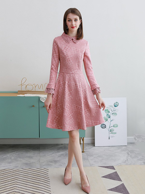 未风WIFING女装2022秋冬季粉色连衣裙