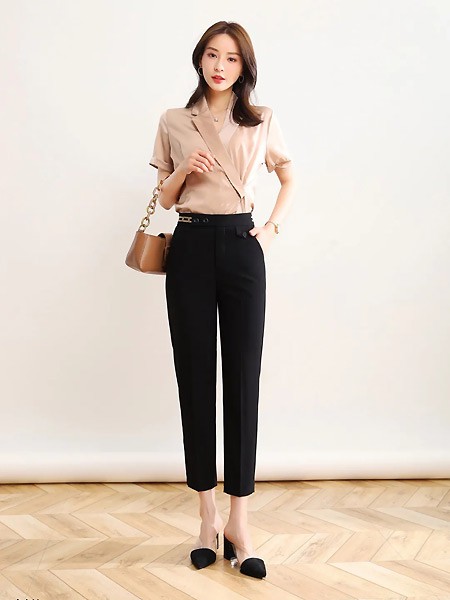 例纹2023春夏季黑色长裤