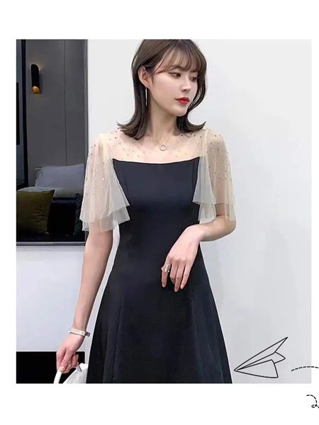 例纹EXPVON女装2023春夏季黑色连衣裙