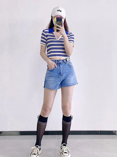 优韩一号2023春夏季蓝色短裤
