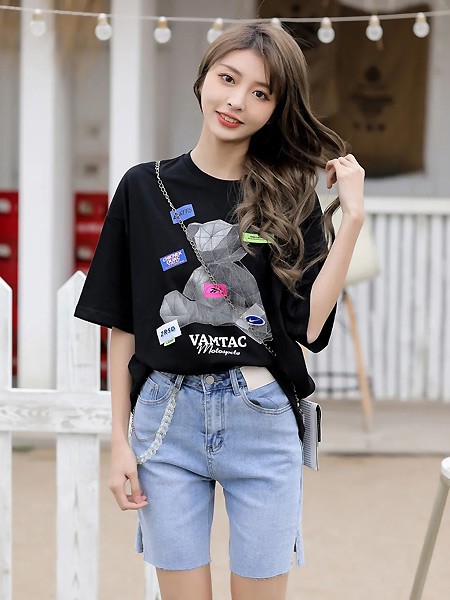 优韩一号UHAN1女装2023春夏季黑色T恤