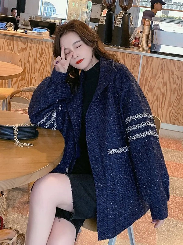 SANDRO女装2022秋冬季藏蓝色派克服