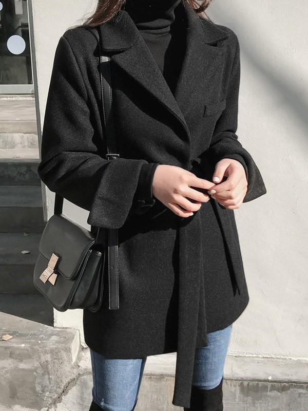 SANDRO女装2022秋冬季黑色大衣