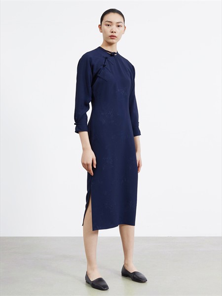 msmin女装2023春夏季藏蓝色连衣裙
