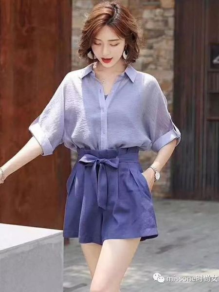 MISSONE女装2022春夏季紫色衬衫