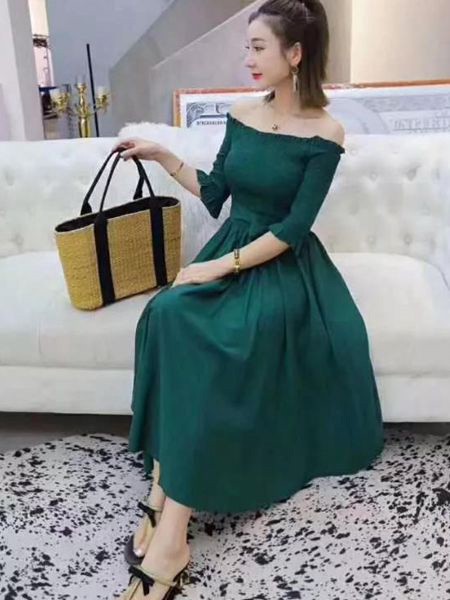 MISSONE女装2022秋冬季绿色连衣裙