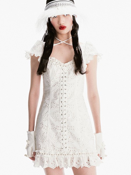 lefame女装2023春夏季白色连衣裙