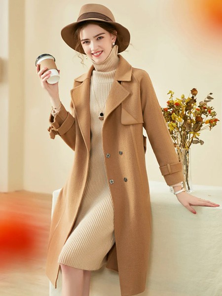 YBAI亦白女装2022秋冬季卡其色大衣