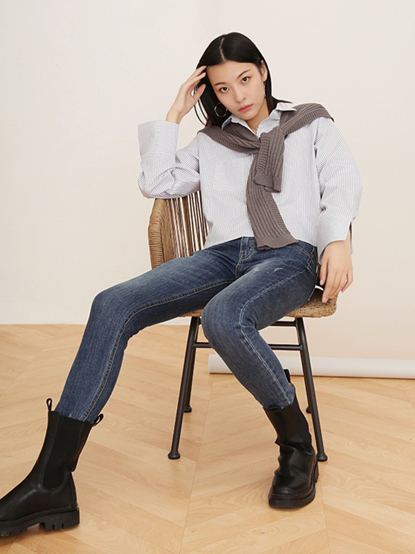 迷丝布女装2022秋冬季藏蓝色长裤