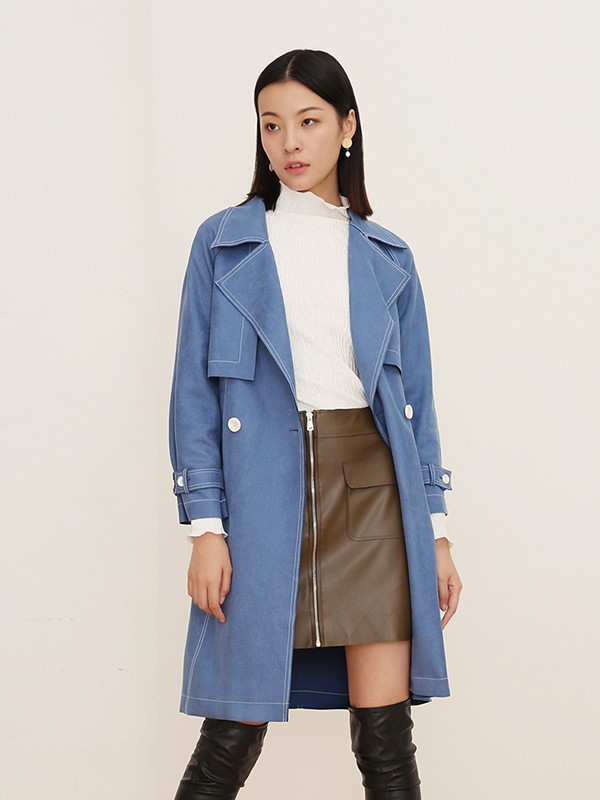 迷丝布女装2022秋冬季蓝色大衣
