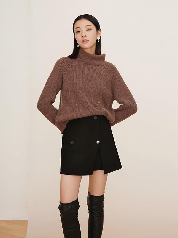 迷丝布女装2022秋冬季酒红色毛衣