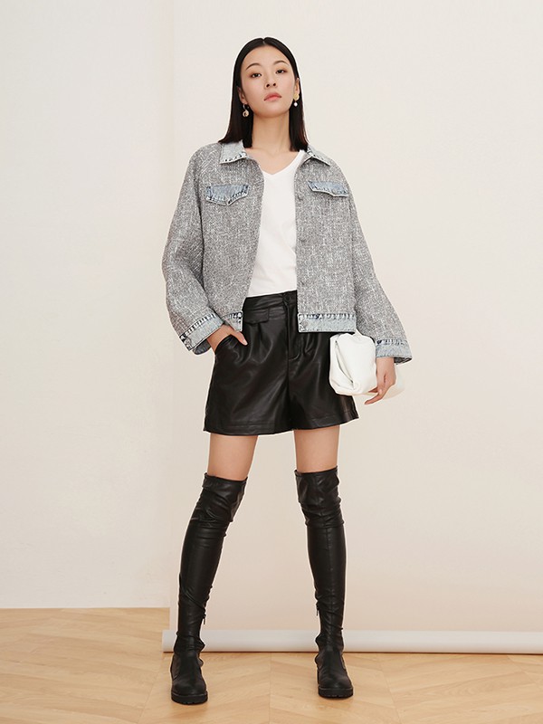 迷丝布女装2022秋冬季黑色短裤