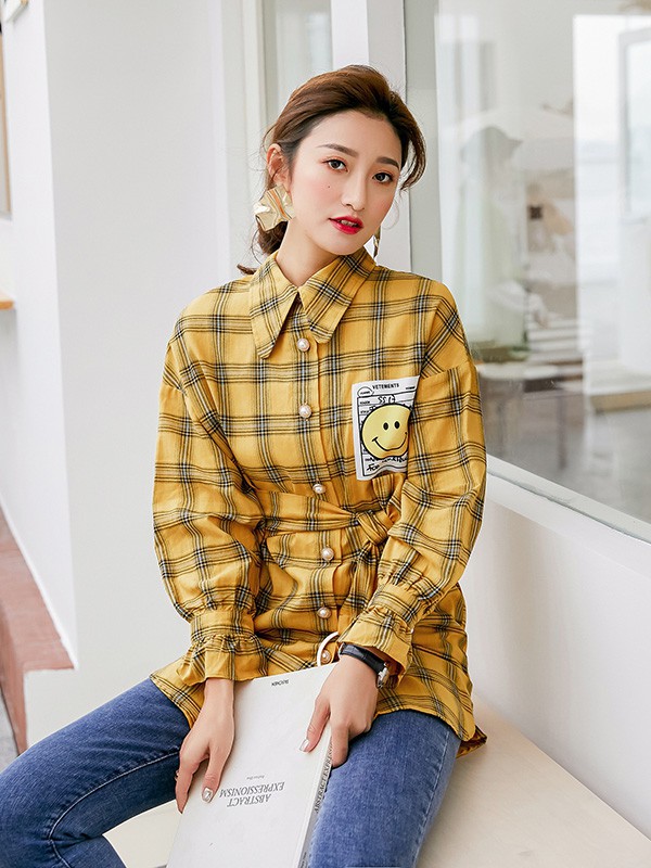 样女装2022秋冬季黄色衬衫