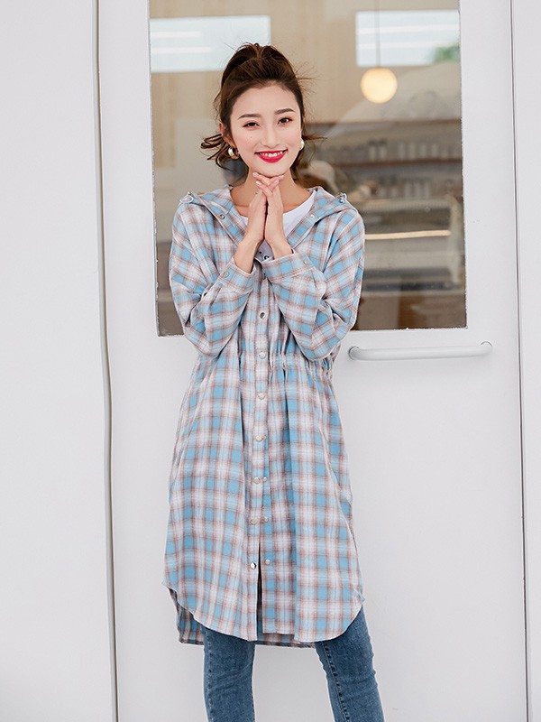 样女装2022秋冬季蓝色衬衫裙