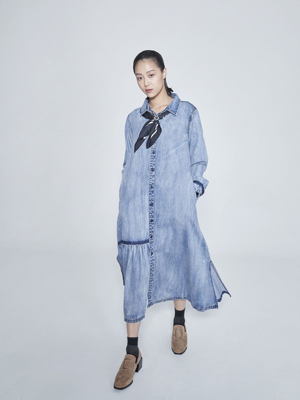 INITIAL伊迪索女装2022秋冬季灰色衬衫裙