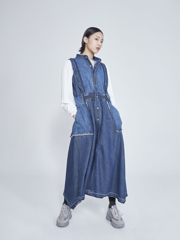 INITIAL伊迪索女装2022秋冬季藏蓝色连衣裙