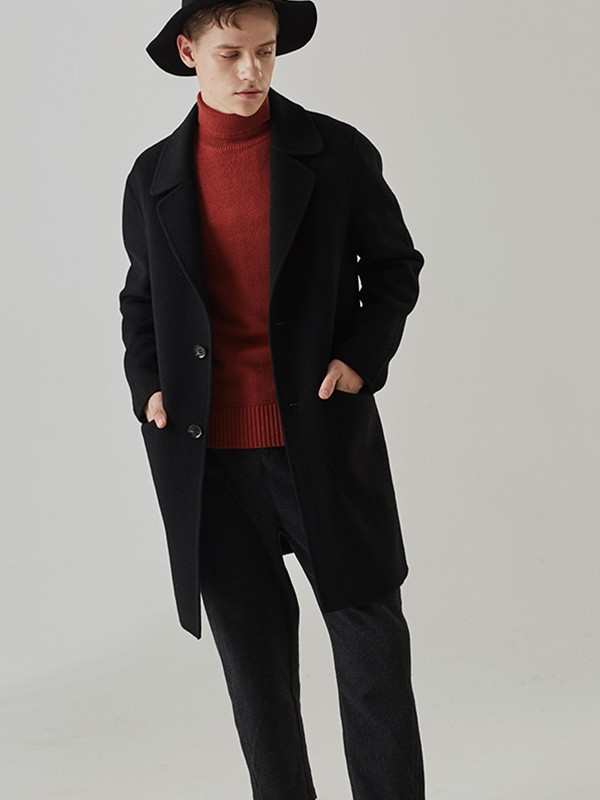 花門男装2022秋冬季黑色大衣
