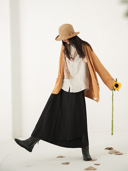 素缕女装2022秋冬季黑色长裙