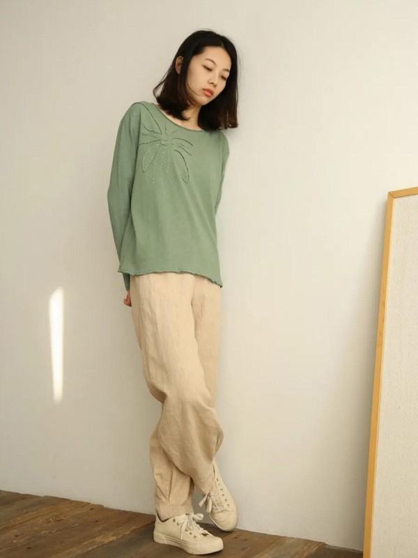 素缕女装2022秋冬季绿色针织衫