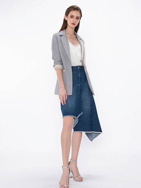 名略女装2022春夏季藏蓝色半身裙