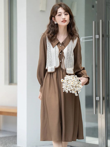 MIYU女装2022秋冬季咖啡色衬衫裙