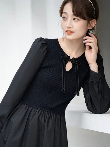 MIYU女装2022秋冬季黑色连衣裙