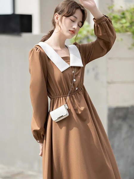 MIYU女装2022秋冬季军绿色连衣裙