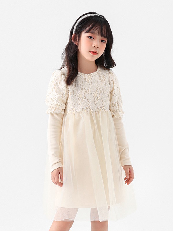 糖卡布衣童装2022秋冬季米色连衣裙