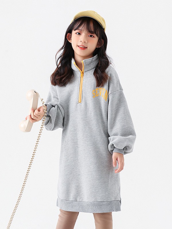 糖卡布衣童装2022秋冬季灰色连衣裙