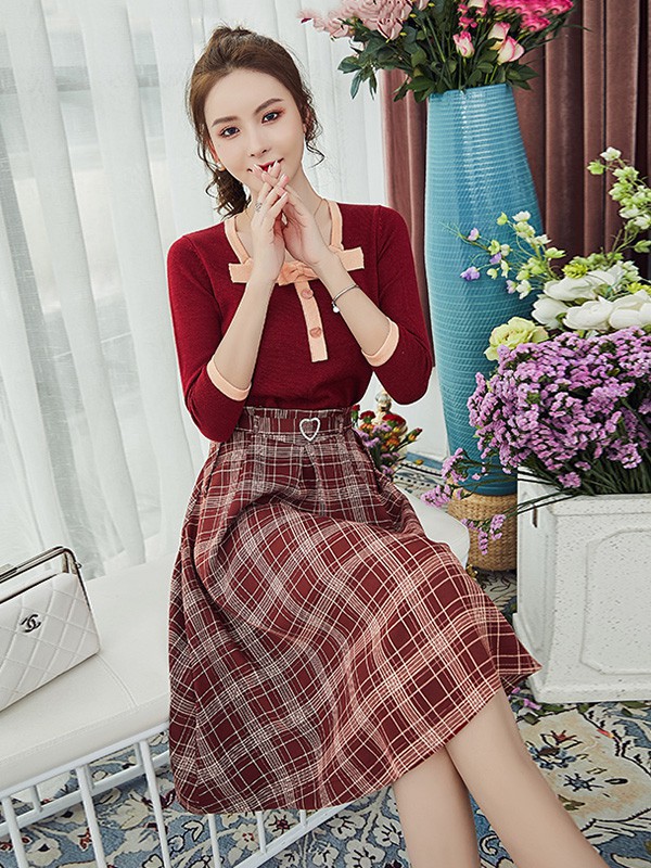 吉那茈依女装2022秋冬季酒红色衬衫