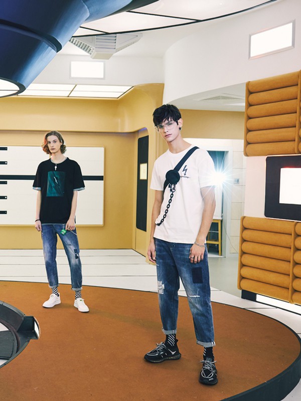 摩欧男装2023春夏季藏蓝色长裤