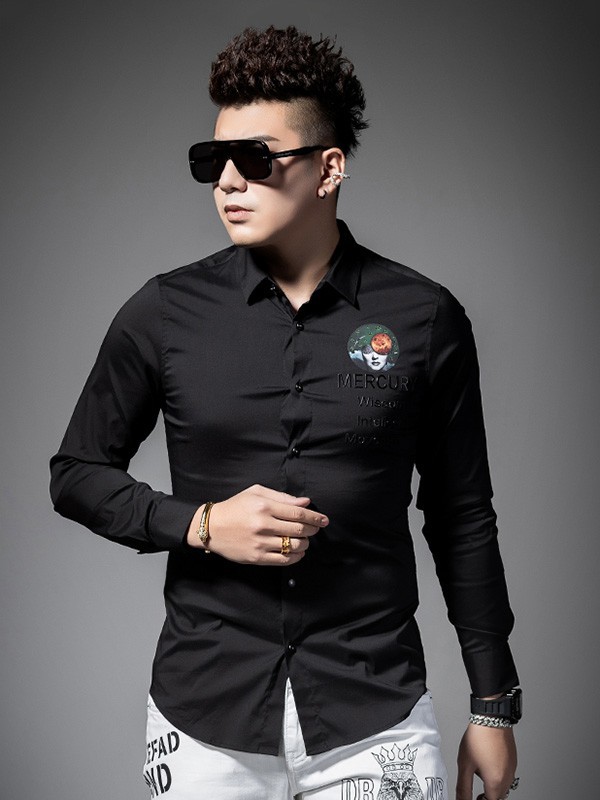 圣希梵男装2023春夏季黑色衬衫