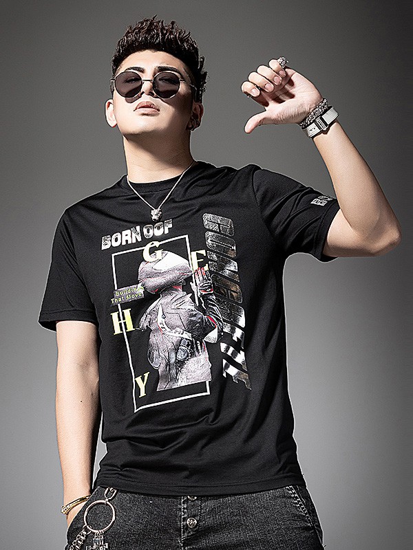 圣希梵男装2023春夏季黑色T恤