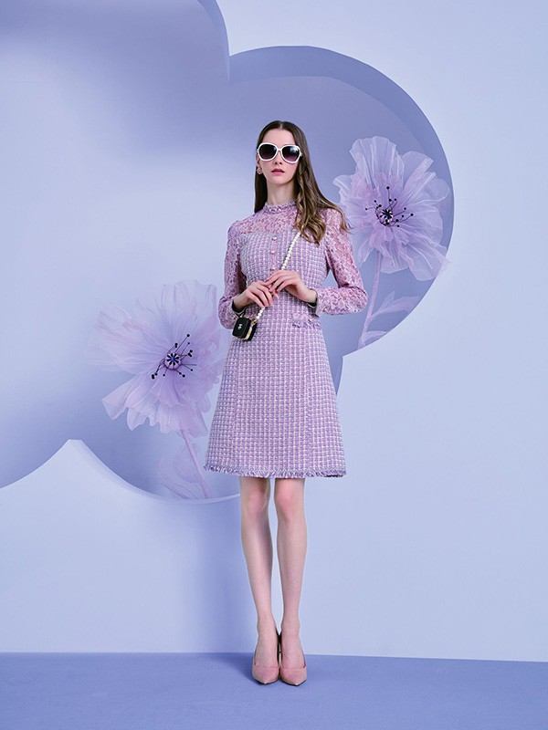 若岚菲女装2022秋冬季紫色连衣裙