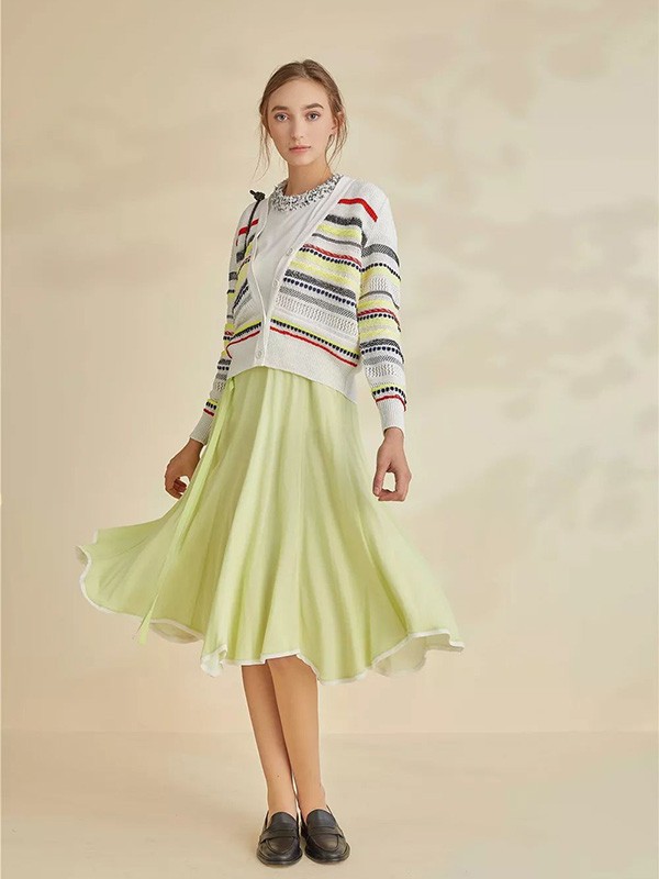 Cocktaillamode女装2022秋冬季绿色百褶裙