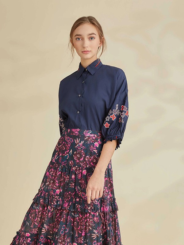 Cocktaillamode女装2022秋冬季藏蓝色长裙