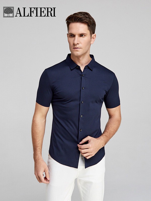 艾法利男装2022秋冬季藏蓝色衬衫