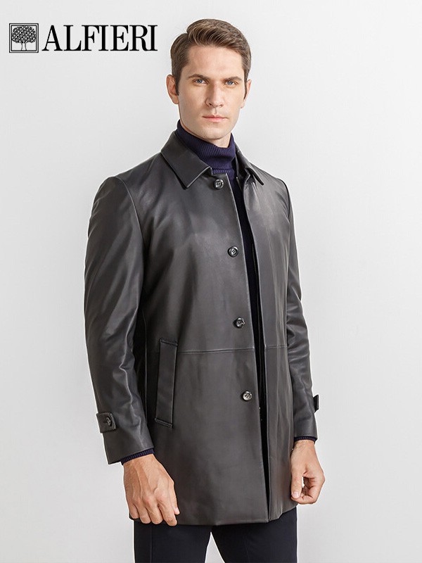 艾法利男装2022秋冬季黑色皮衣