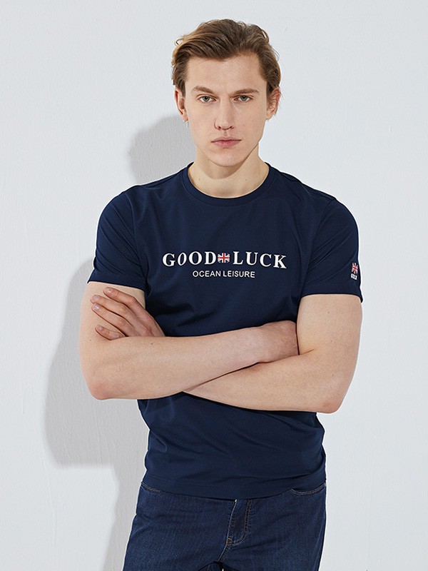 德国鲨鱼羊衫毛衫2023春夏季藏蓝色T恤