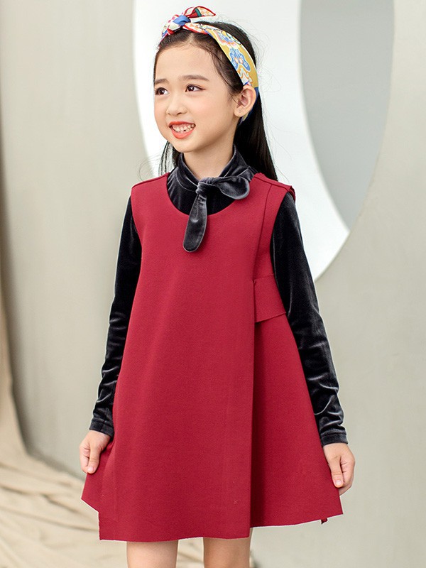 布布发现童装2022秋冬季红色连衣裙