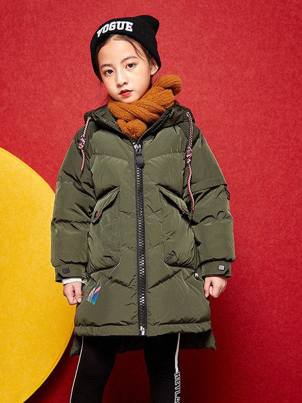 乖乖熊童装2022秋冬季军绿色棉服