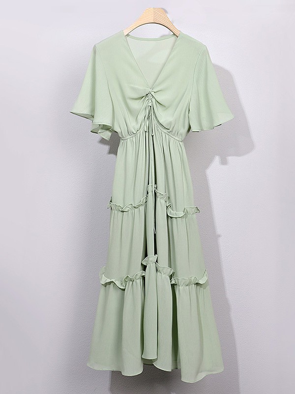 歌美瑞2023春夏季绿色连衣裙