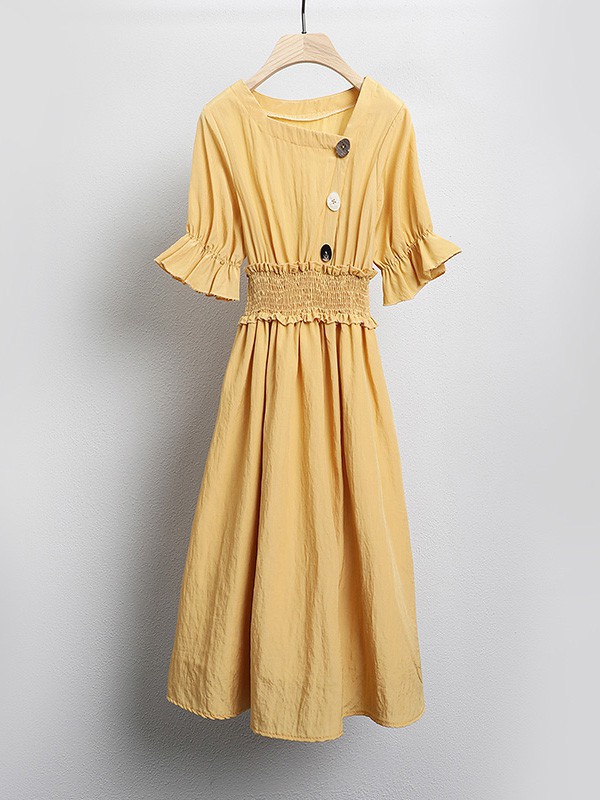 歌美瑞2023春夏季黄色连衣裙